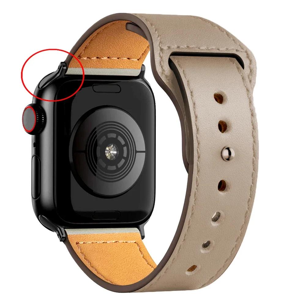 Leather Bands for Apple Watch Ultra 2 49mm 41mm/45mm 44mm 40mm 46mm/42mm Wrist Bracelet Strap IWatch Series 9 8 7 3 4 5 6 10