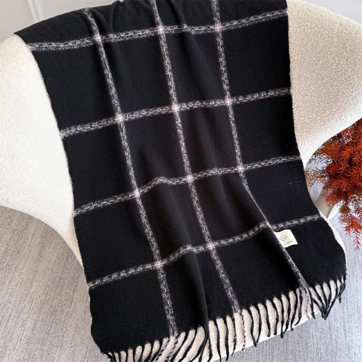 

Luxury Stripe Plaid Winter Women Scarf Imitation Cashmere Blanket Thick Warm Pashmina Shawl Wraps Tassel Stoles Echarpe 70x180cm
