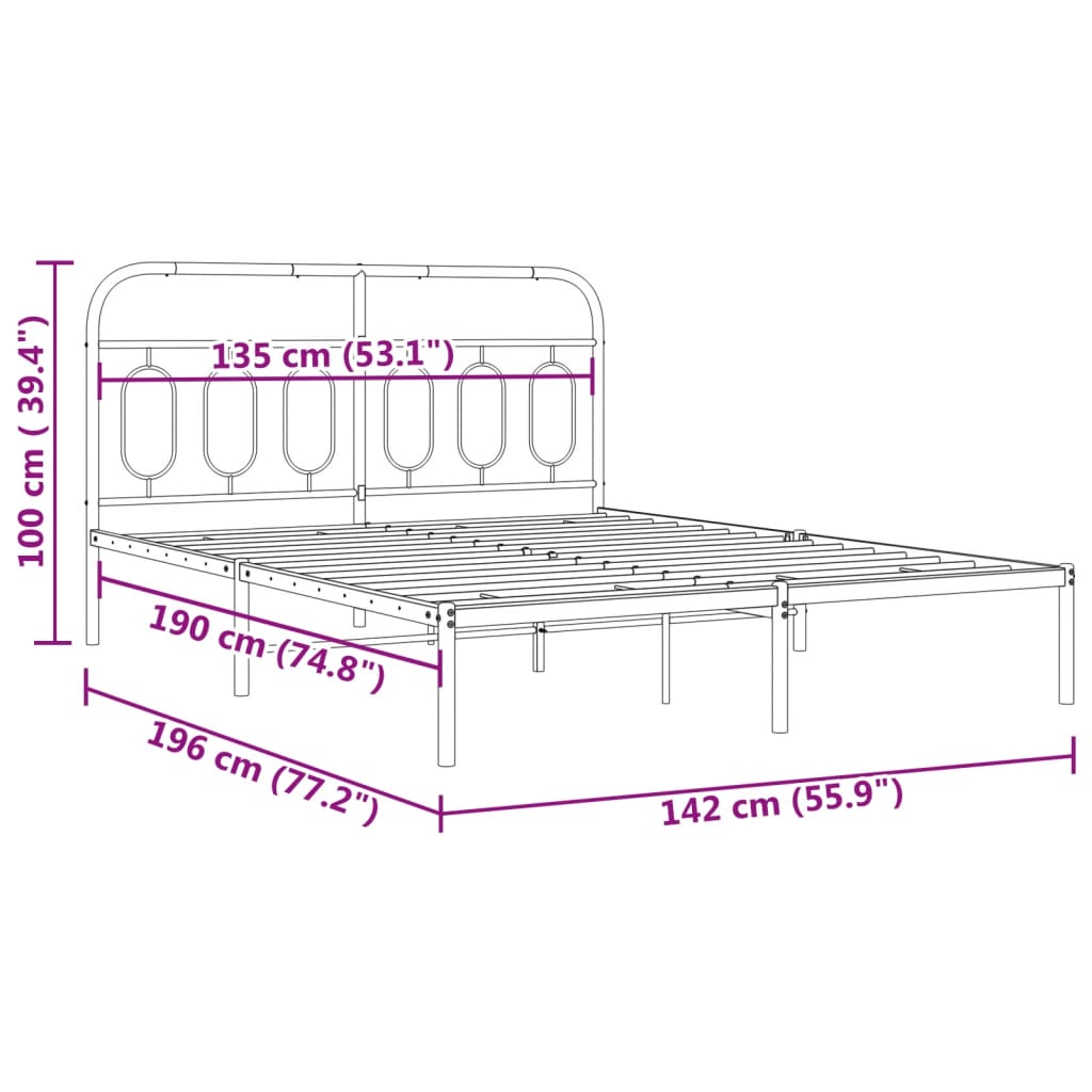 Metal Bed Frame with Headboard White 135 x 190 cm