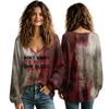 Women's V-Neck Halloween Fall Top for Seasonal Celebrations Comfortable Everyday Shirt