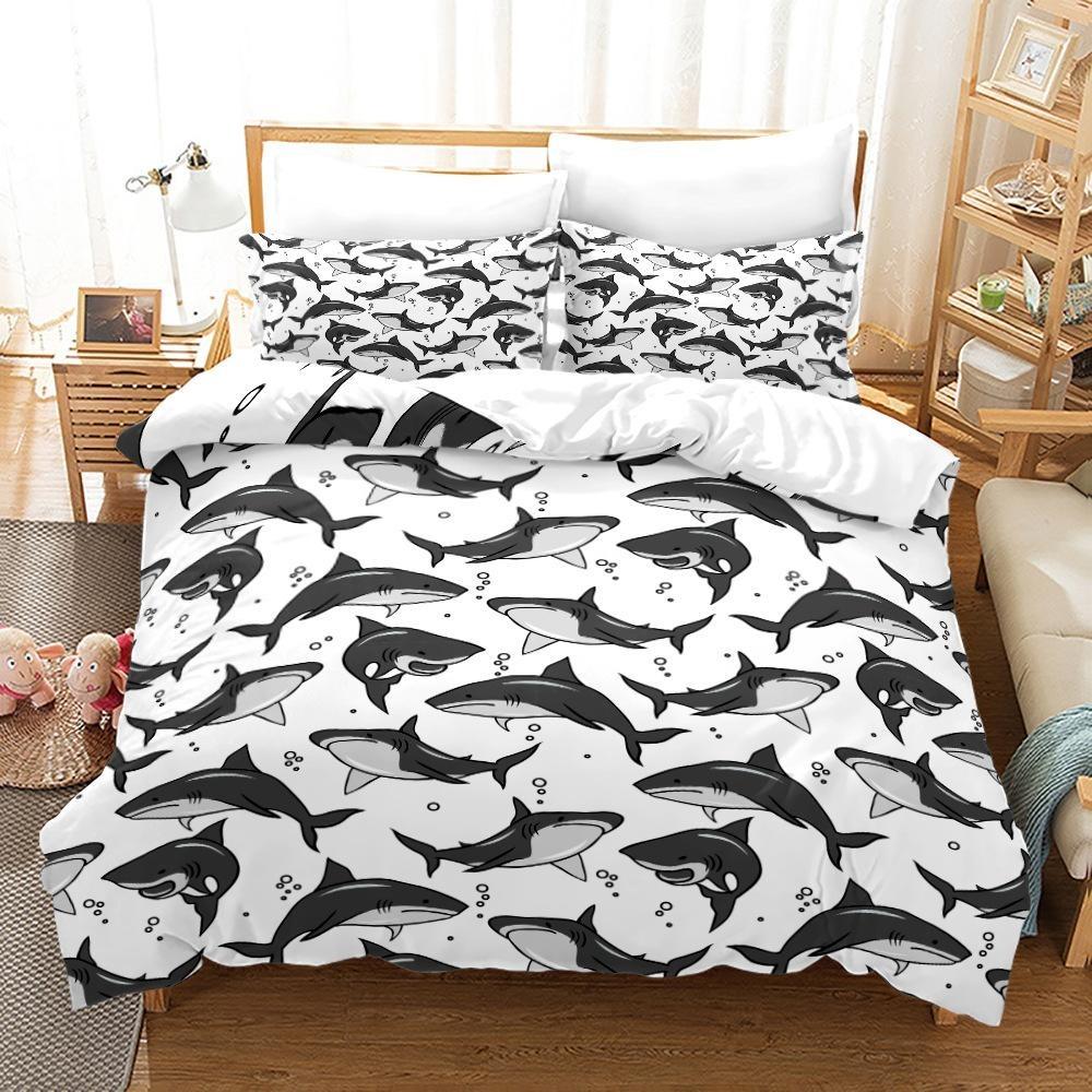 3D Shark Bedding Set Marine Animal Down Duvet Cover 2/3 Pieces Boys Teens Room Quilt Cover Luxury Soft Quick Drying Bed Cover
