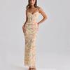 House European and American French Sweet Sexy Fishbone Waist Lace Splicing Straps Suspender Long Dress Dress