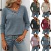 Herbst/Winter Damen V-Ausschnitt Knopf T-Shirt