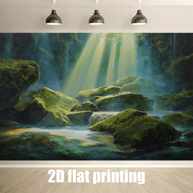 

2D Enchanted Forest Waterfall Backdrop Magical Sunbeam Nature Background for Events 47.2x31.5inch/120*80cm