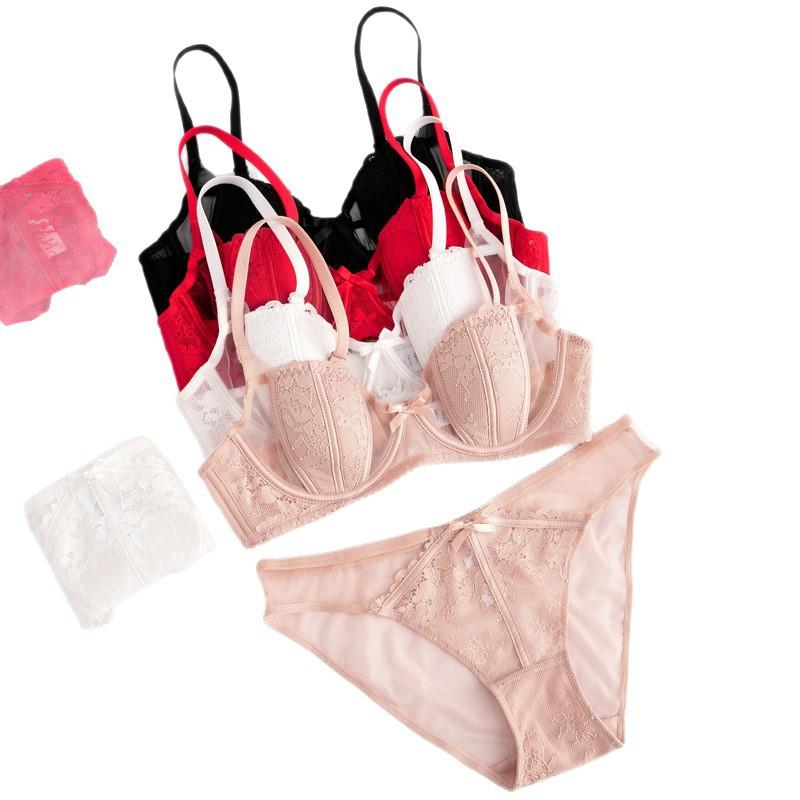 French Underwear Women's Sexy Transparent Hollow Lace Bra Thin Cotton Rabbit Ears Soft Steel Ring Gathered Bra