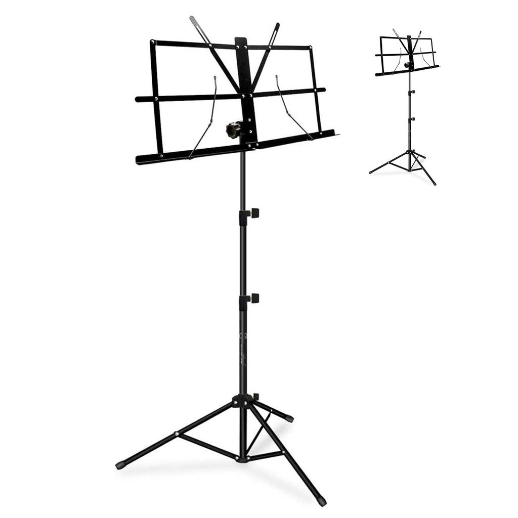 Folding Sheet Music Stand Black Space Saving Adjustable Height Stable Music Score Stand for Performance