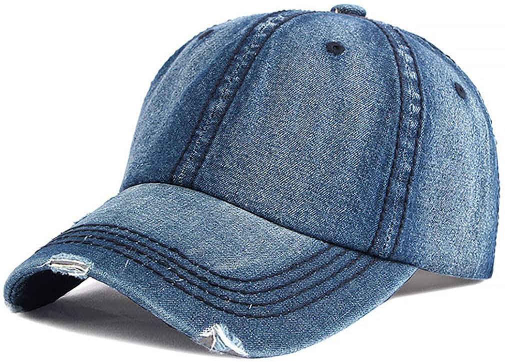 Laquest Distressed Denim Cap, 100% Cotton, Men's/Women's (Blue)