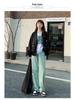 Mint Green Plus Size High-Waisted Wide-Leg Floor-Length Jeans for Women