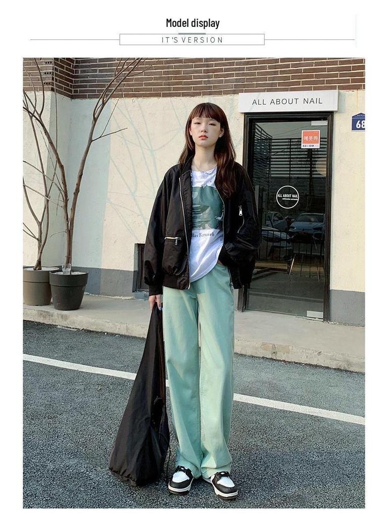 Mint Green Plus Size High-Waisted Wide-Leg Floor-Length Jeans for Women