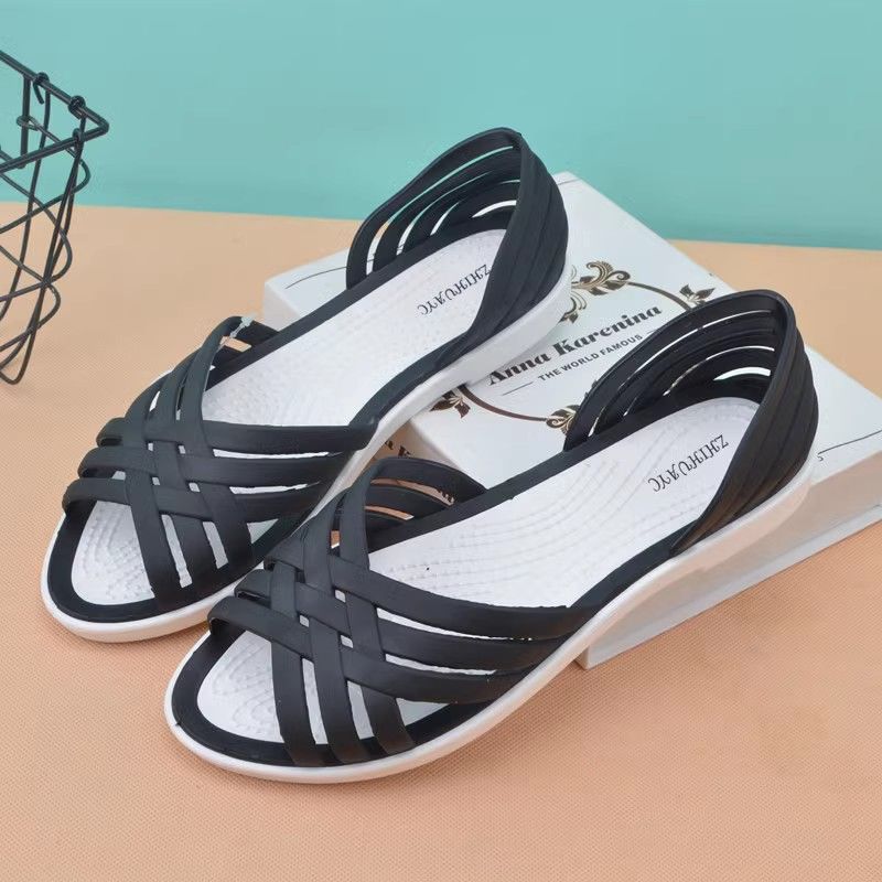 Summer Fish Mouth Women's Sandals New Flat Heel Crystal Jelly Shoes Women's Non Slip Plastic Sandals Beach