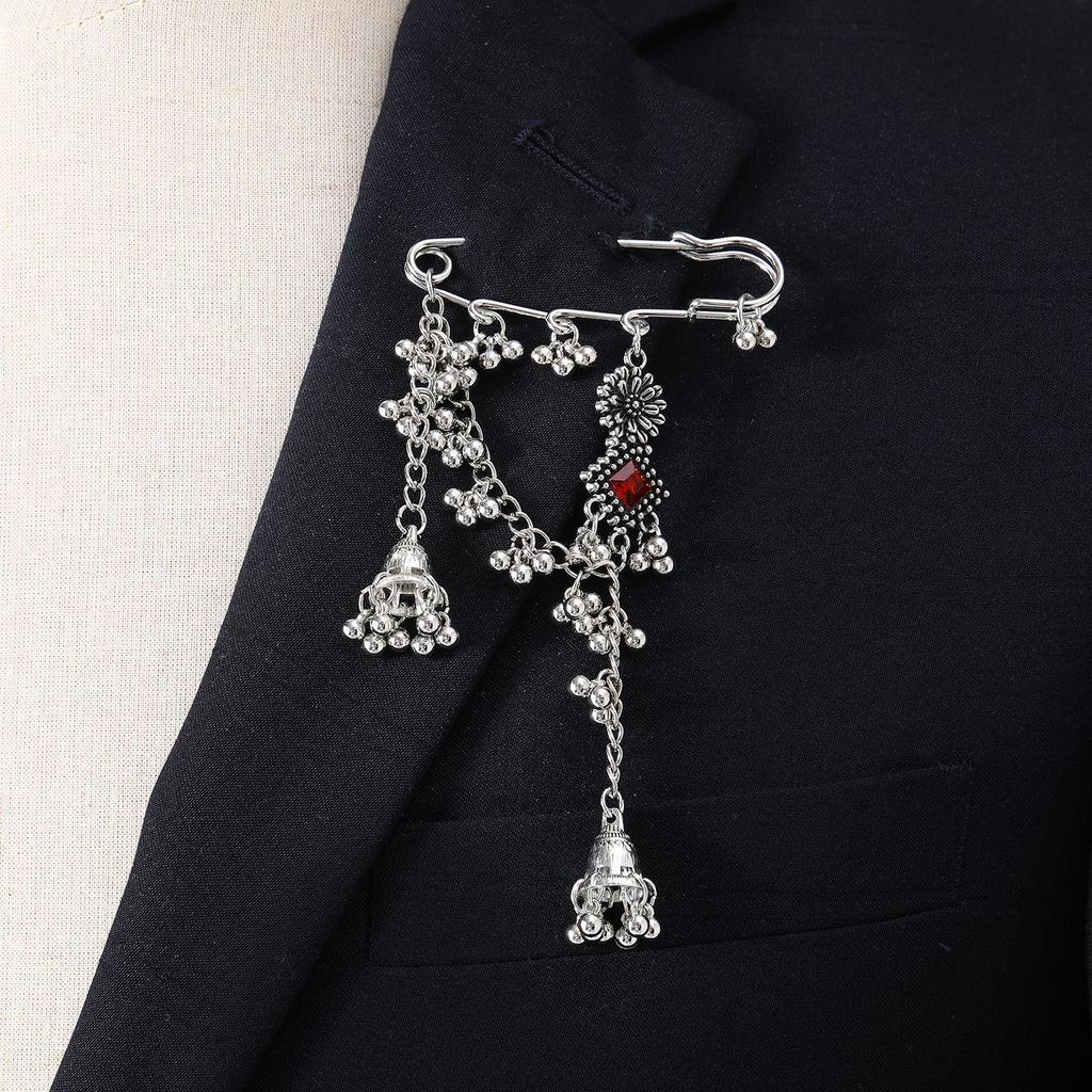 Bohemian Rhinestone Flower Tassel Brooch for Women - Exotic Style Suit Coat Pin