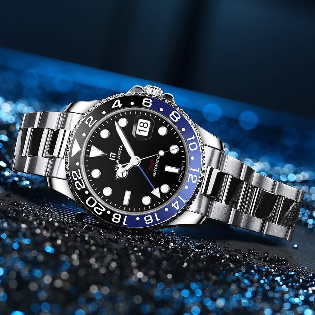 HAMAYOTA Automatic Diving Watch with GMT Function and Multicolored Ceramic Rotating Bezel Men's