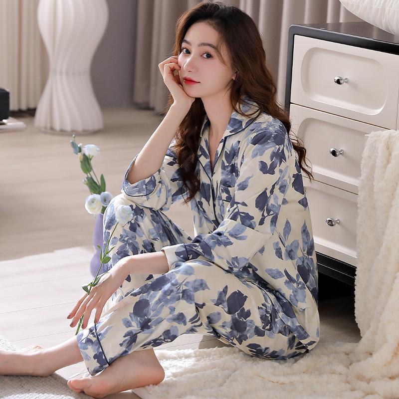 Pajamas Women'S Pure Cotton Long-Sleeved Women'S Mid-Autumn And Winter Thin Loungewear