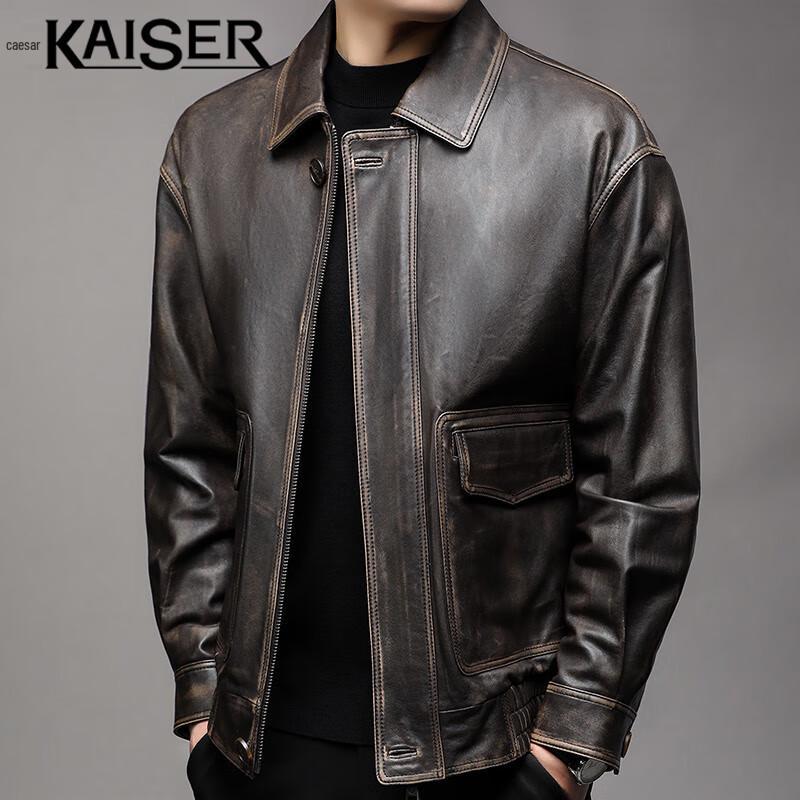 Caesar Men's Genuine Sheepskin Lapel Leather Jacket KS83507