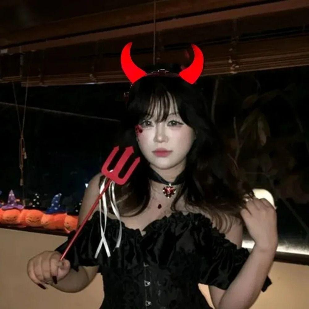 Red LED Light Horn Headband Bull Horns Red Glowing Headband Devil Hair Hoop  Cosplay Costume