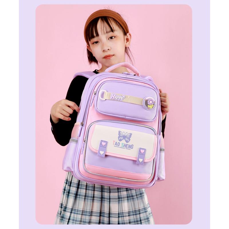 

Ранец для начальной школы для девочки милый контрастных цветов большой вместимости многосекционный легкий для учеников начальной школы с первого по четвертый класс рюкзак фиолетовый