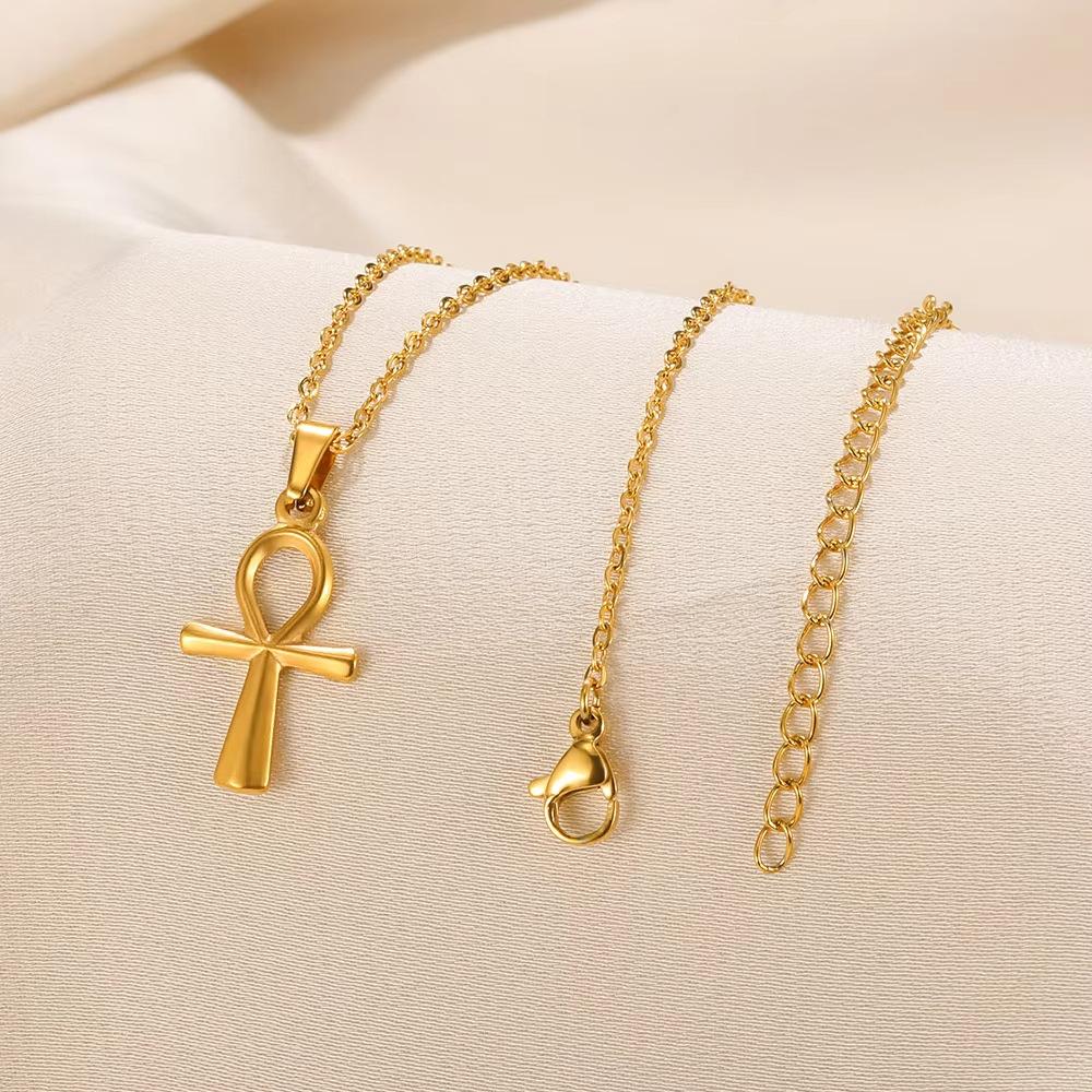 Stainless steel gold non-fading three-dimensional hydraulic opening cross necklace collarbone chain