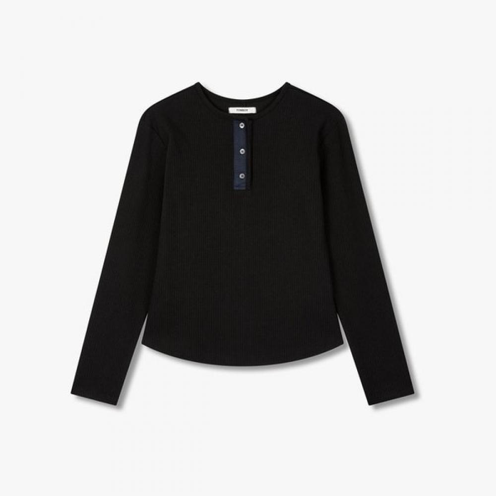 STudio Tomboy Ribbed Colorblock Henley Neck Long Sleeve T shirT  9106122103cT light brown/OS