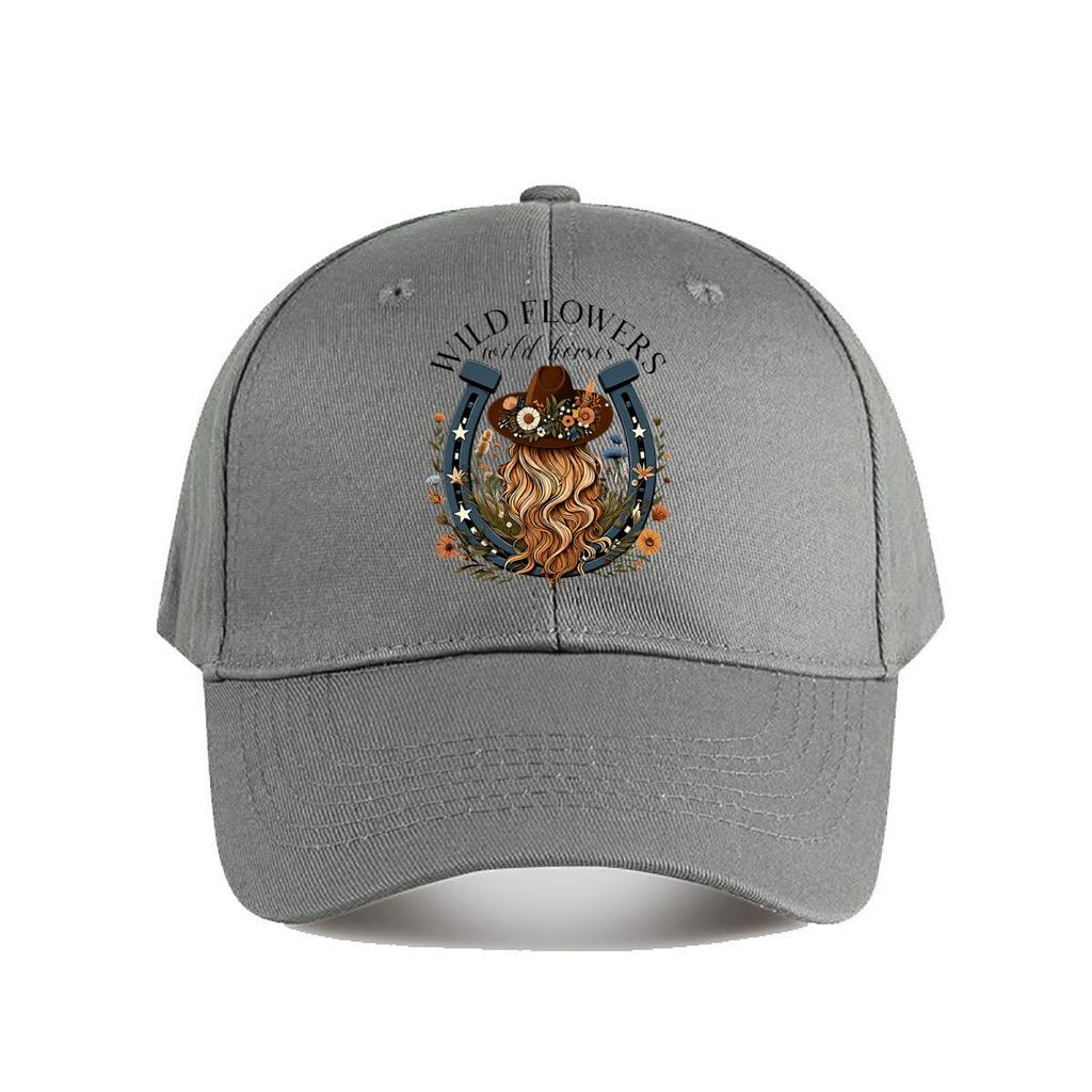 Country Western Floral Horseshoe Cowboy Hat Long Hair Graphic Baseball Cap Fashion Unisex Sunhat Womens Outdoor Sports