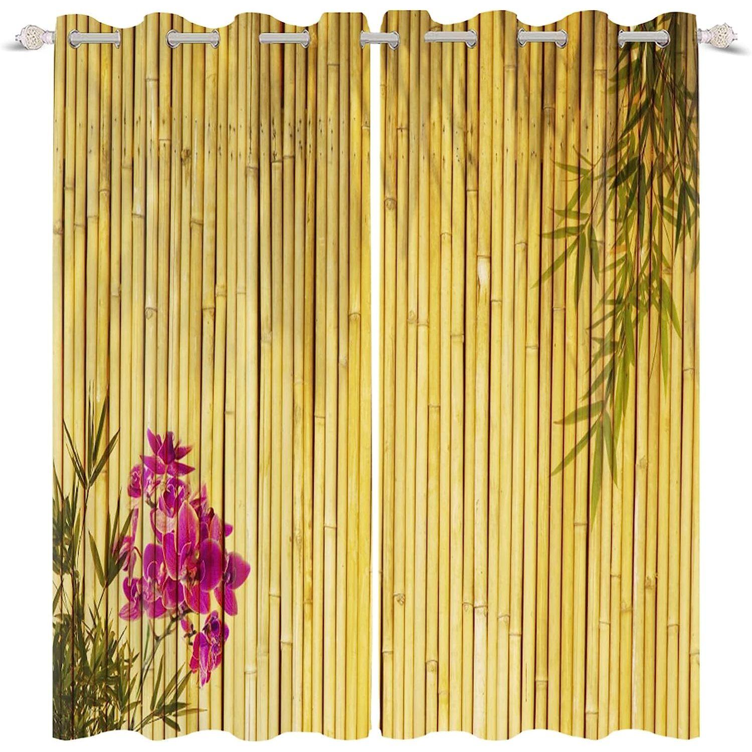 

Шторы в стиле традиционной китайской каллиграфии, изображение бамбукового дерева, современные шторы с 3D-геометрией, дом и спальня, декор окон W50xH130(CM)x2PCS-Grommet Top