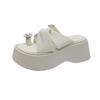 Muffin Thick-soled High-heeled Set of Toe Cool Slippers for Women's Summer Wear 2025 New Models with Skirts, Rhinestones, Flip-flops, Sandals.