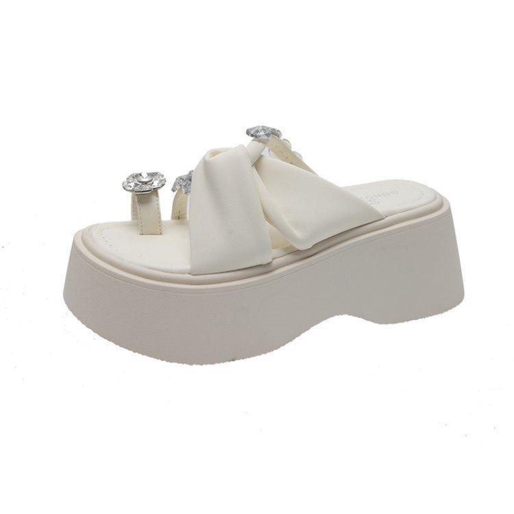Muffin Thick-soled High-heeled Set of Toe Cool Slippers for Women's Summer Wear 2025 New Models with Skirts, Rhinestones, Flip-flops, Sandals.