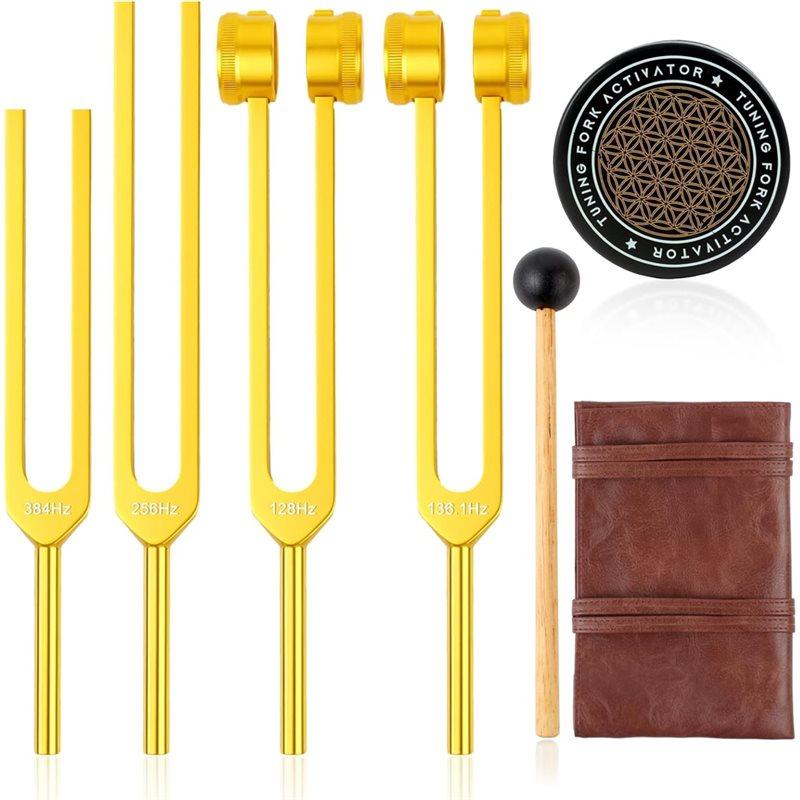 Tuning Forks For Healing Set 128Hz, 136.1Hz, 256Hz, 384Hz For Chakra, Yoga, And Meditation