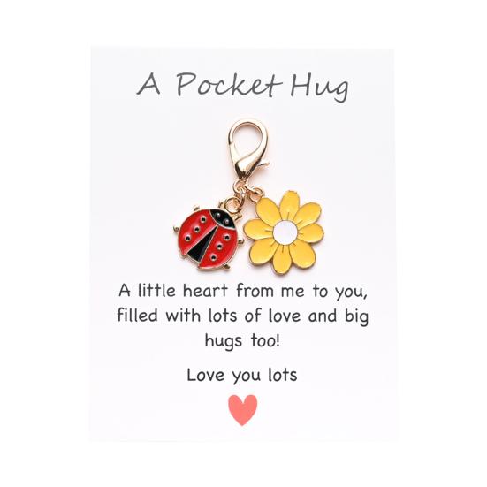 Cheie de buzunar cu floare norocoasă, breloc inspirat cu fluture/albine/buburuză, breloc floare cu card, cadouri pentru femei, prietene, colege