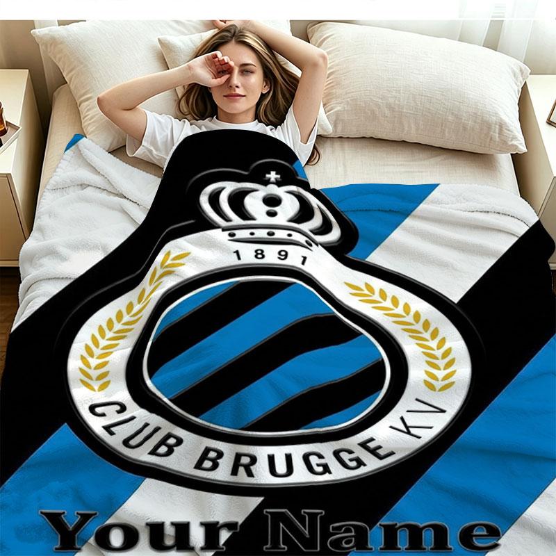 1PC Club Brugge KV Custom Name Patterned Flannel Blanket Suitable For All Seasons for Home Decor Warmth and Comfort Gifts Holiday Present