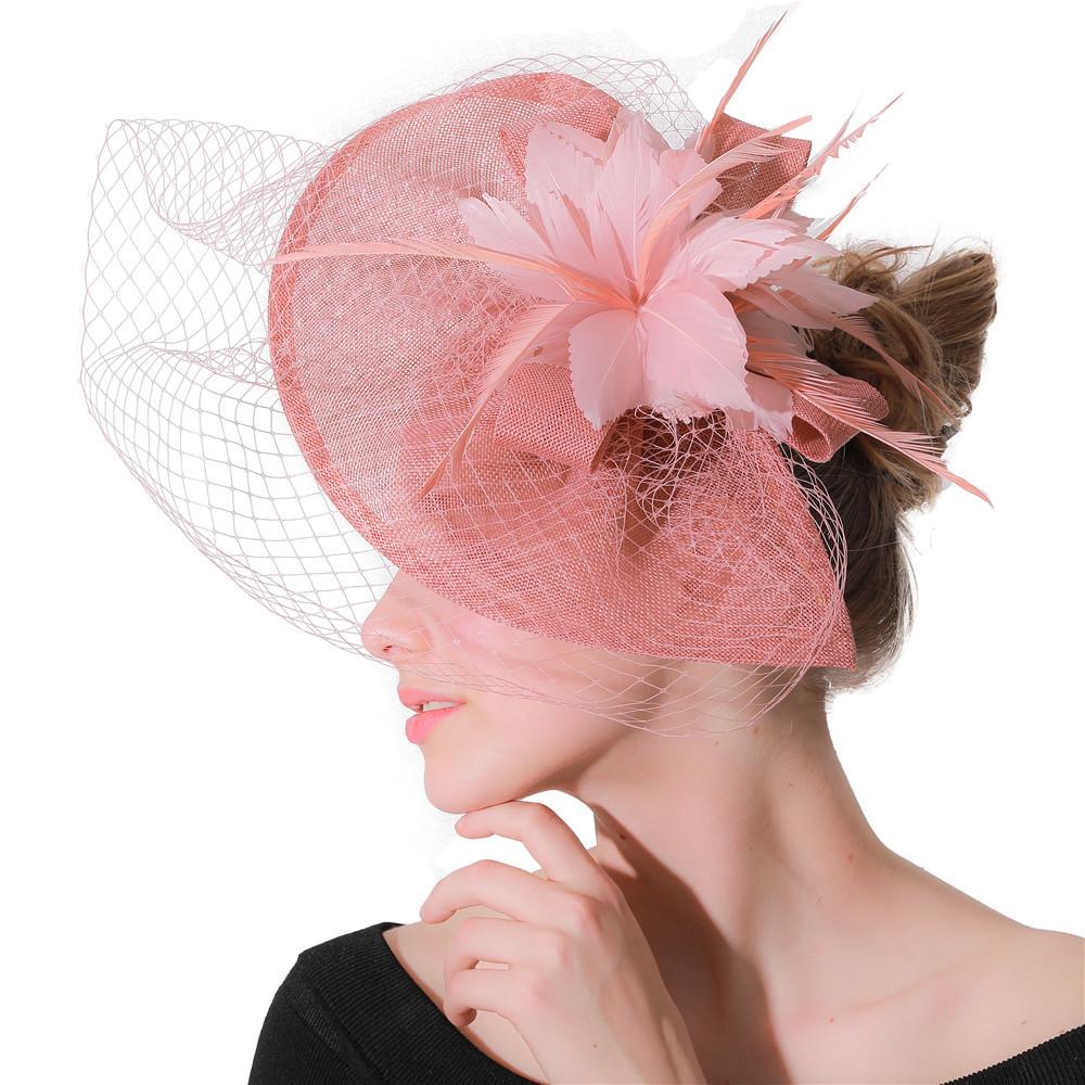 New European And American Style Deep Leather Pink Hair Accessories Mysterious Mesh Cover Headgear Gift Hat