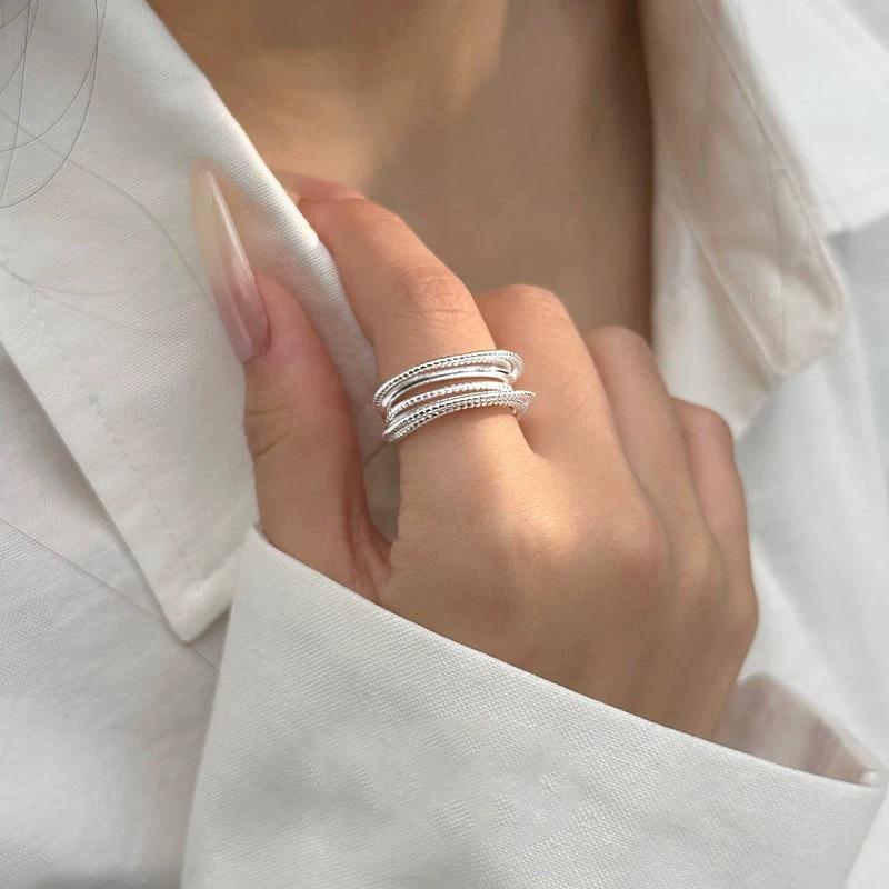 Stylish Irregular Wide Band S925 Silver Ring for Women - Versatile Open Design