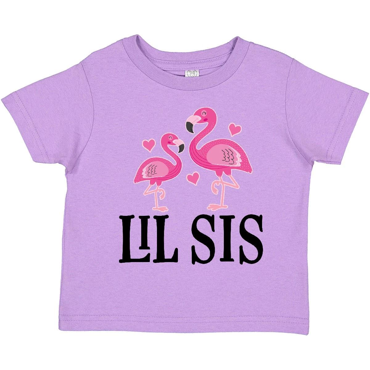 Inktastic Little Sister Girls Lil Sis Flamingo Toddler T-Shirt Birds Girl Cute 110