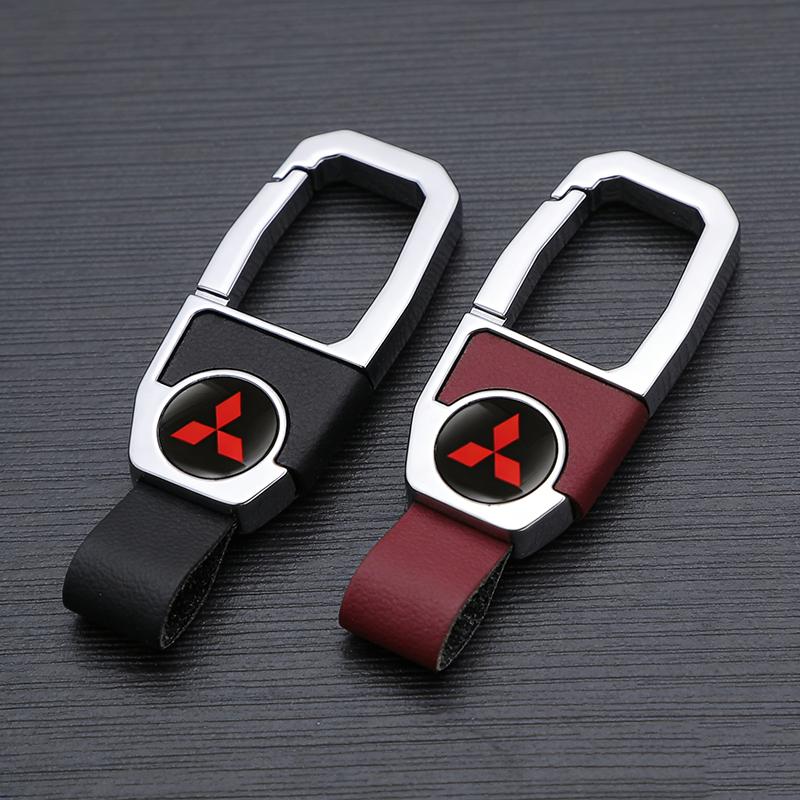 Genuine Leather Car Key Holder Keychain With Metal Buckle for Mitsubishi Lancer 9 ASX L200 Colt Outlander Pajero Eclipse EVO