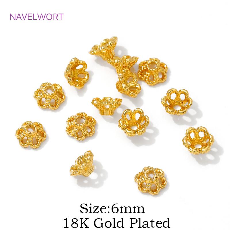 

6mm 18K Gold Plated Brass Bead Cap Spacer Beads,Flower Bead Caps For Jewelry Making Supplies ,DIY Bracelet Making Accessories 20 pieces