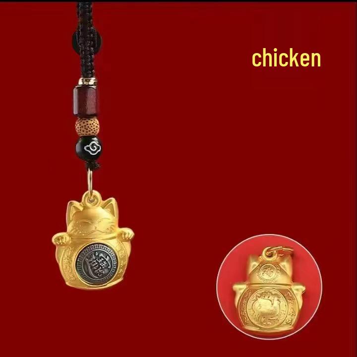 Zodiac Dragon, Horse & Monkey Keychain: Lucky Cat Spinner Charm