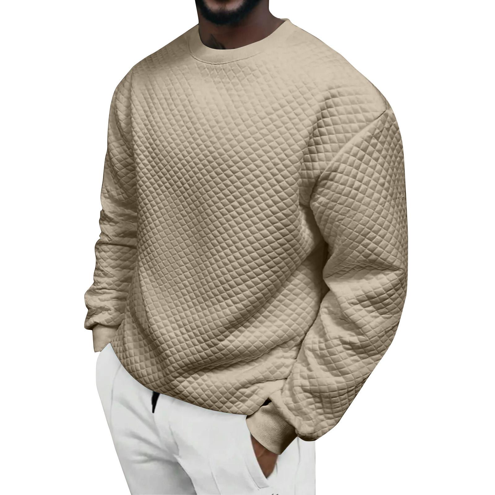 

Men s Solid Color Small Square Round Neck Long Sleeve Top Men s Casual Fashion Top L хаки