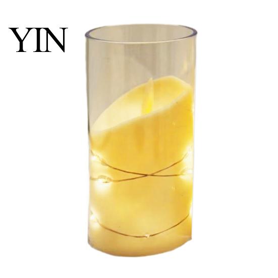 Realistic Flickering Candles for Christmas Flameless LED Candles, Battery Operated Acrylic Pillar with Embedded Wedding Table Centerpiece String, Fake