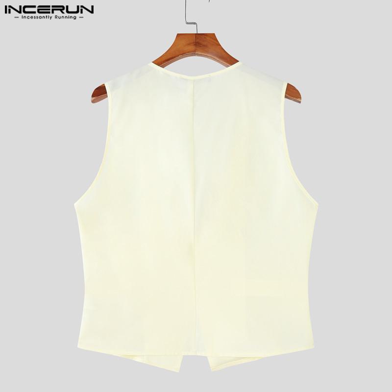 INCERUN Two Pieces Men Sleeveless Waistcoats Long Stitching Flare Pants Sets