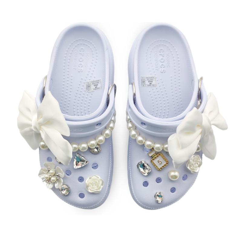 Crocs Classic Platform Clog Pearl Illusion Fashionable and Comfortable Cute Girly Style Hole Shoes Women's Purple