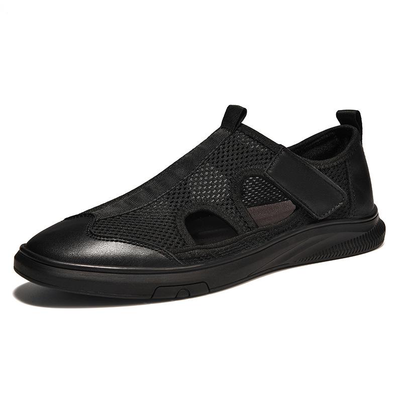 Men s Genuine Leather & Mesh Velcro Sandals - Breathable, Casual Beach Shoes 41