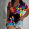 Women's Luxury T-shirt 3d Butterfly Print Short-sleeved V-neck Top Summer Fashion Casual Gradient Oversized Pullover