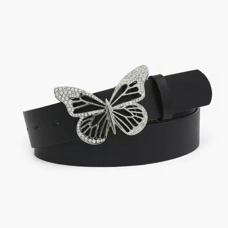 Trendy Punk Millennial Metal Buckle Butterfly Belt In Elegant Silver And Various Hues