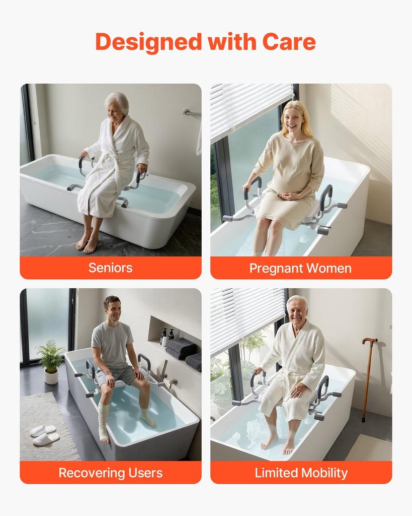 Swivel Shower Chair with Arms and Back, 100 Kg Heavy Duty Bench Seat for Inside Shower Stall and Bathtub Mounting, Bathroom Bath Tub Seat for Adults,
