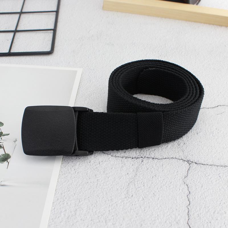 

Унисекс холщовый ремень пластиковая безметалловая антиаллергенная автоматическая пряжка женский повседневный джинсовый ремень чёрный