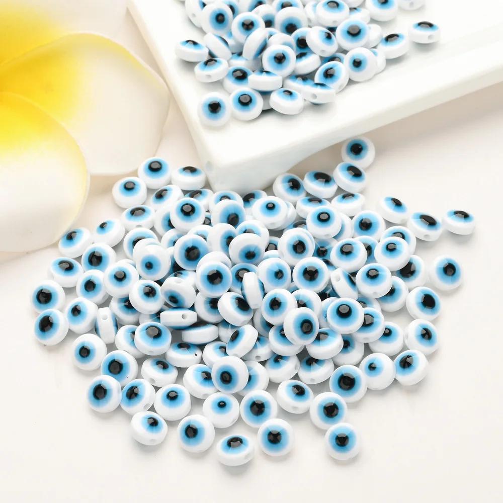 Z12 50pcs/lot 8mm Multicolored Charm Evil Eye Resin Spacer Bead Jewelry Making DIY Handmade Earring Bracelet Trend Accessories