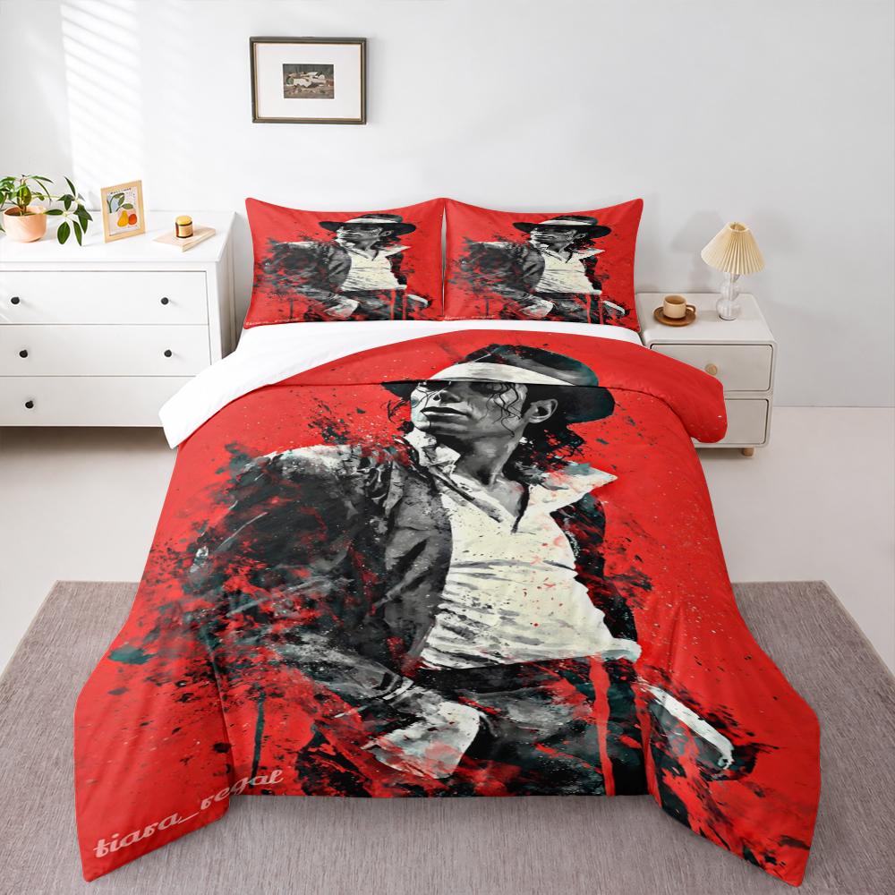 "Abstract Black-Hat Figure on Red Background Bedding set (1 duvet cover, 2 pillowcases, duvet not included)