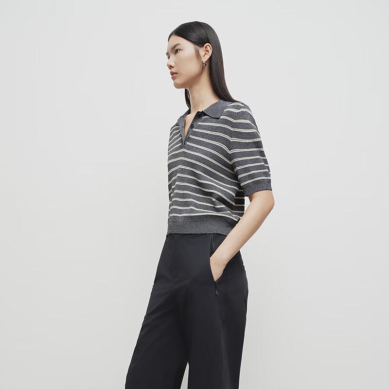 Women's Academic Style Striped Polo Knit Top