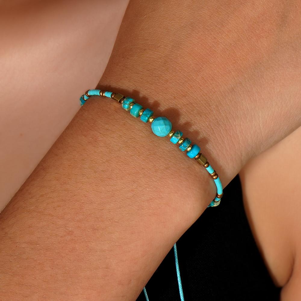 Ximang Turquoise Stone Charms 2026 Handmade Fashion Jewelry Golden Heimatite Bangle Glass Beaded Gemstone Bracelets for Women