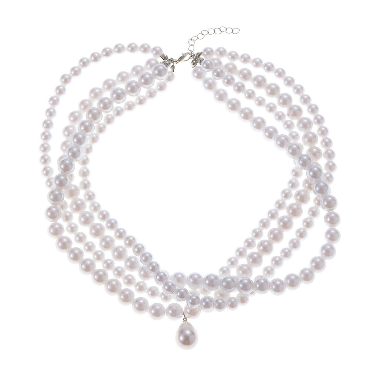 

Pearl stacked necklace European and American jewelry multi-layer retro irregular water drop pendant beaded neck jewelry women