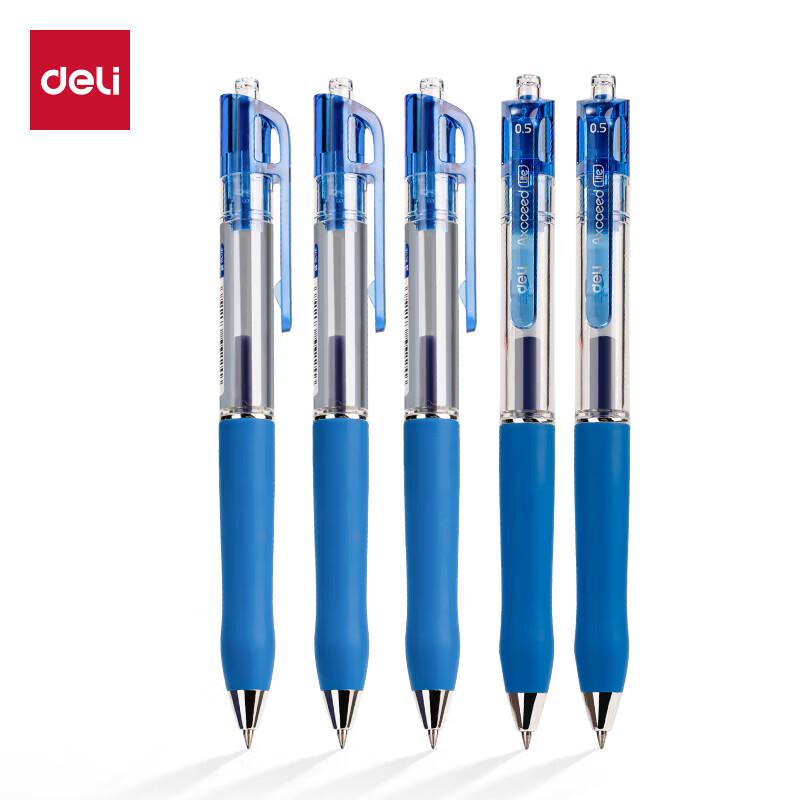 Deli S12 Retractable Gel Pen, 0.5mm, Blue, 12-Pack